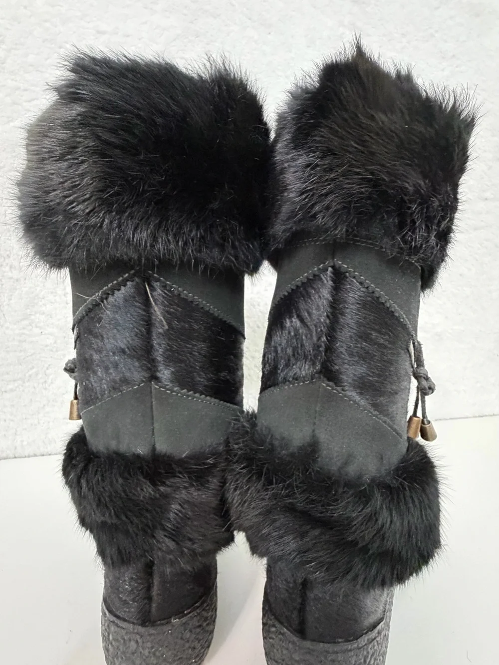 Oscar Sport made in Italy Black Fur Trim Apres Ski Snow Winter Boots Womens 6.5